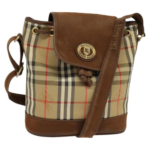 Burberrys Nova Check Shoulder Bag Canvas Beige Gold Auth BA750 - Picture 1 of 16